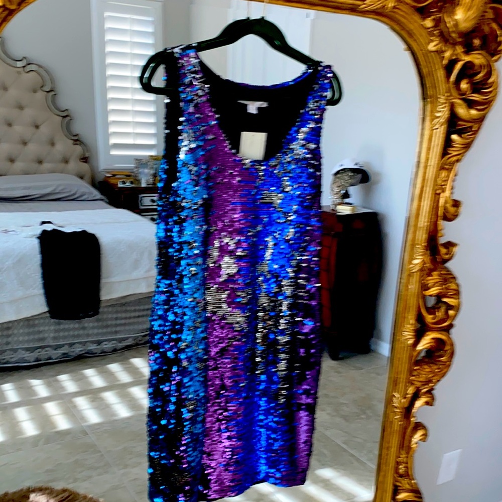NWT- Sequenced multicolor party dress size 12 side zipper never worn fully lined